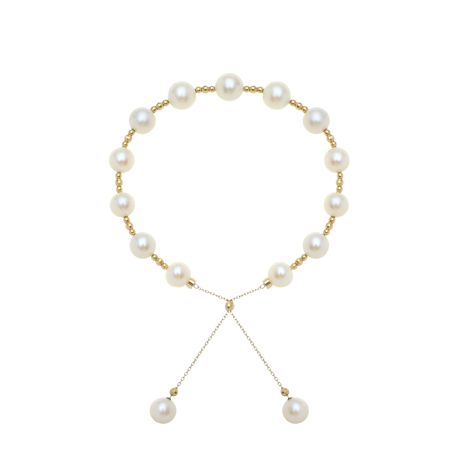 18K Gold 7.5-8.0 mm White Freshwater Pearl Bracelet