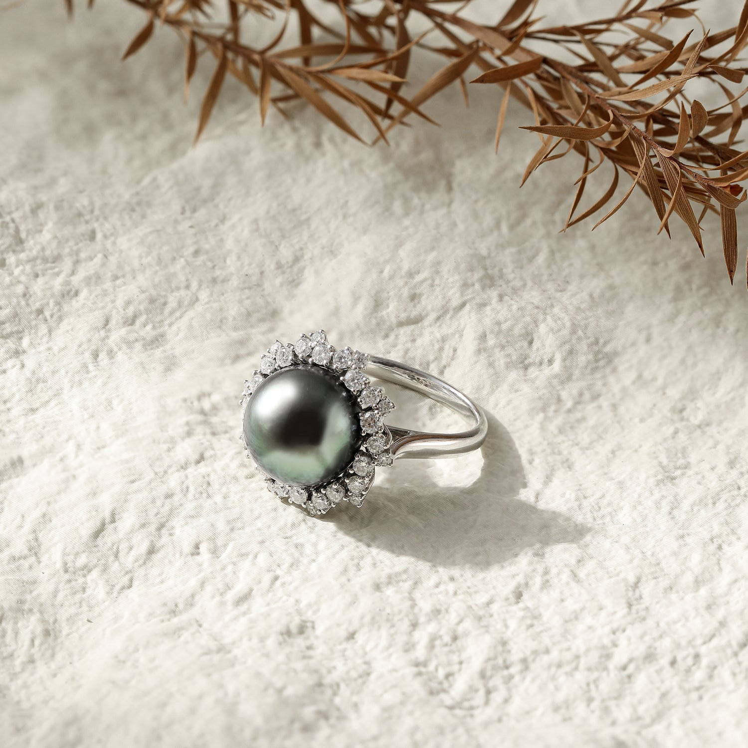 10.0-11.0 mm Tahitian Pearl and Diamond Ring