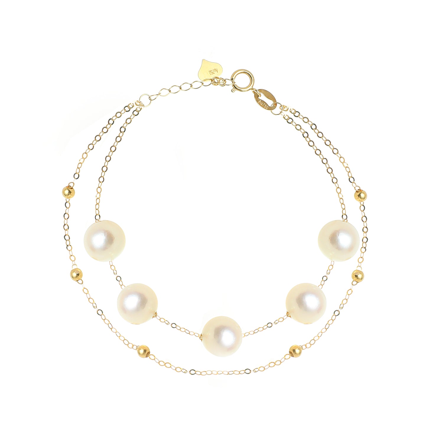 7.5-8.0 mm Akoya Pearl 18K Gold Double Strand Bracelet