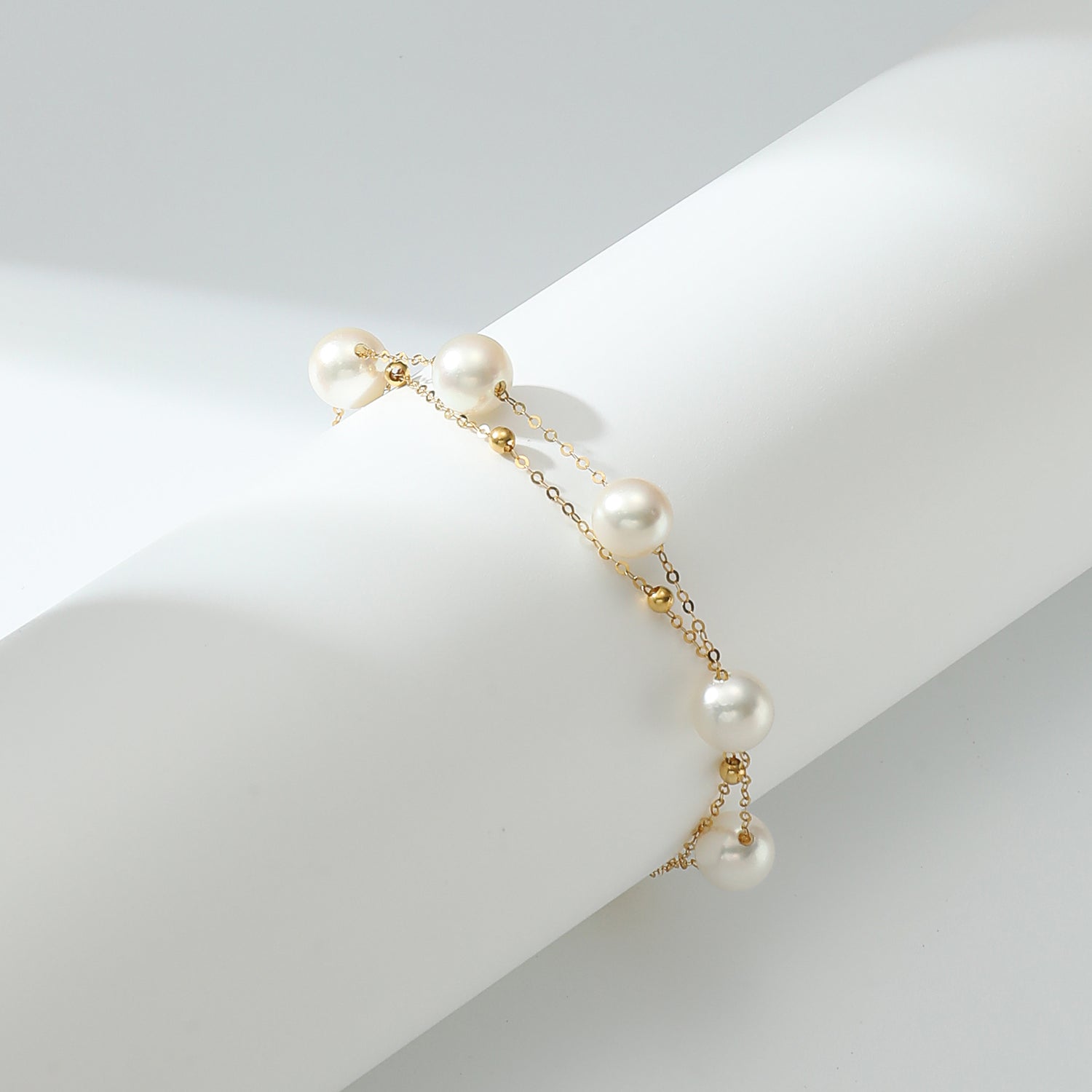 7.5-8.0 mm Akoya Pearl 18K Gold Double Strand Bracelet