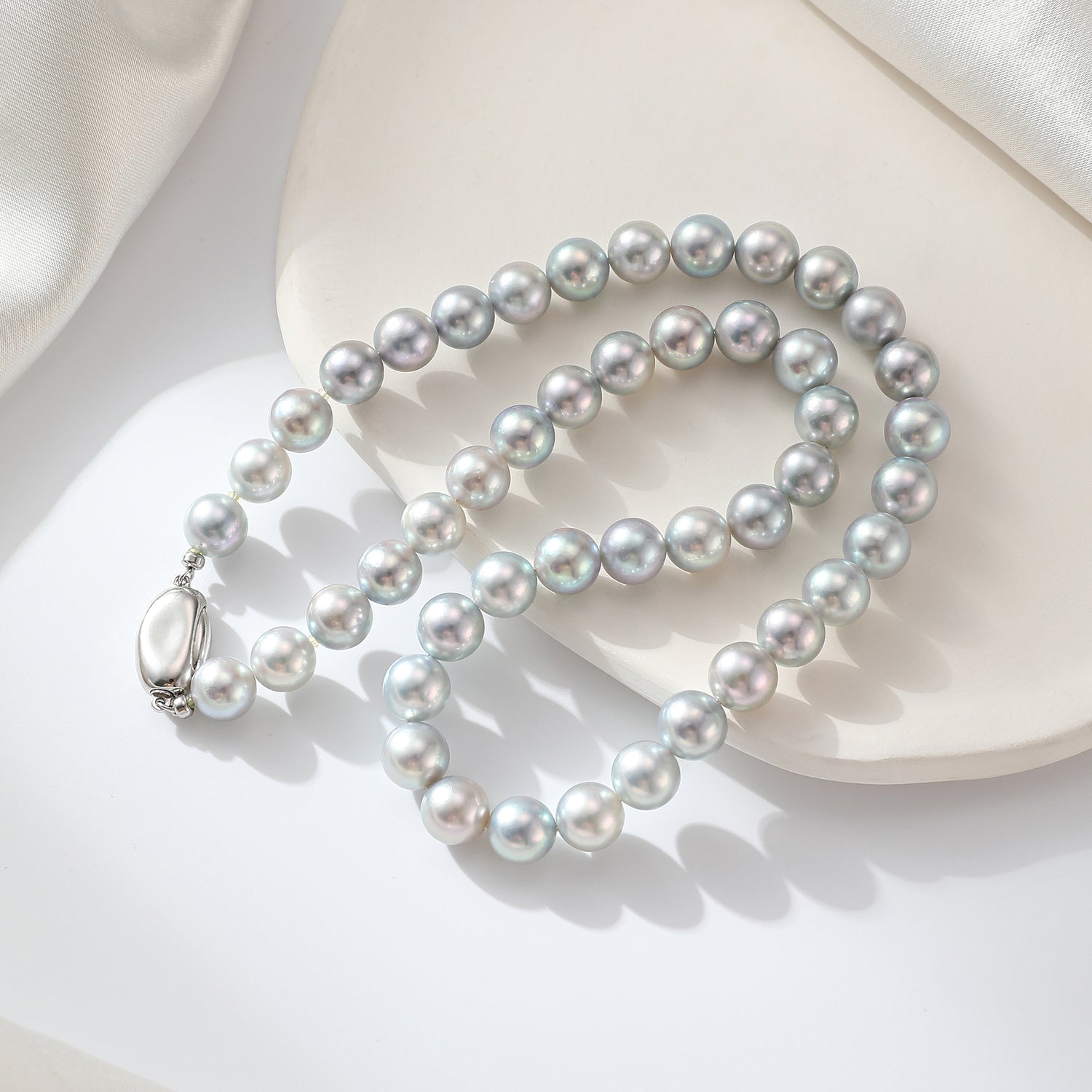 8.0-8.5 mm Silver Akoya Pearl Necklace
