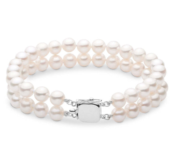 7.5-8.0 mm White Freshwater AAA Pearl Double Strand Bracelet