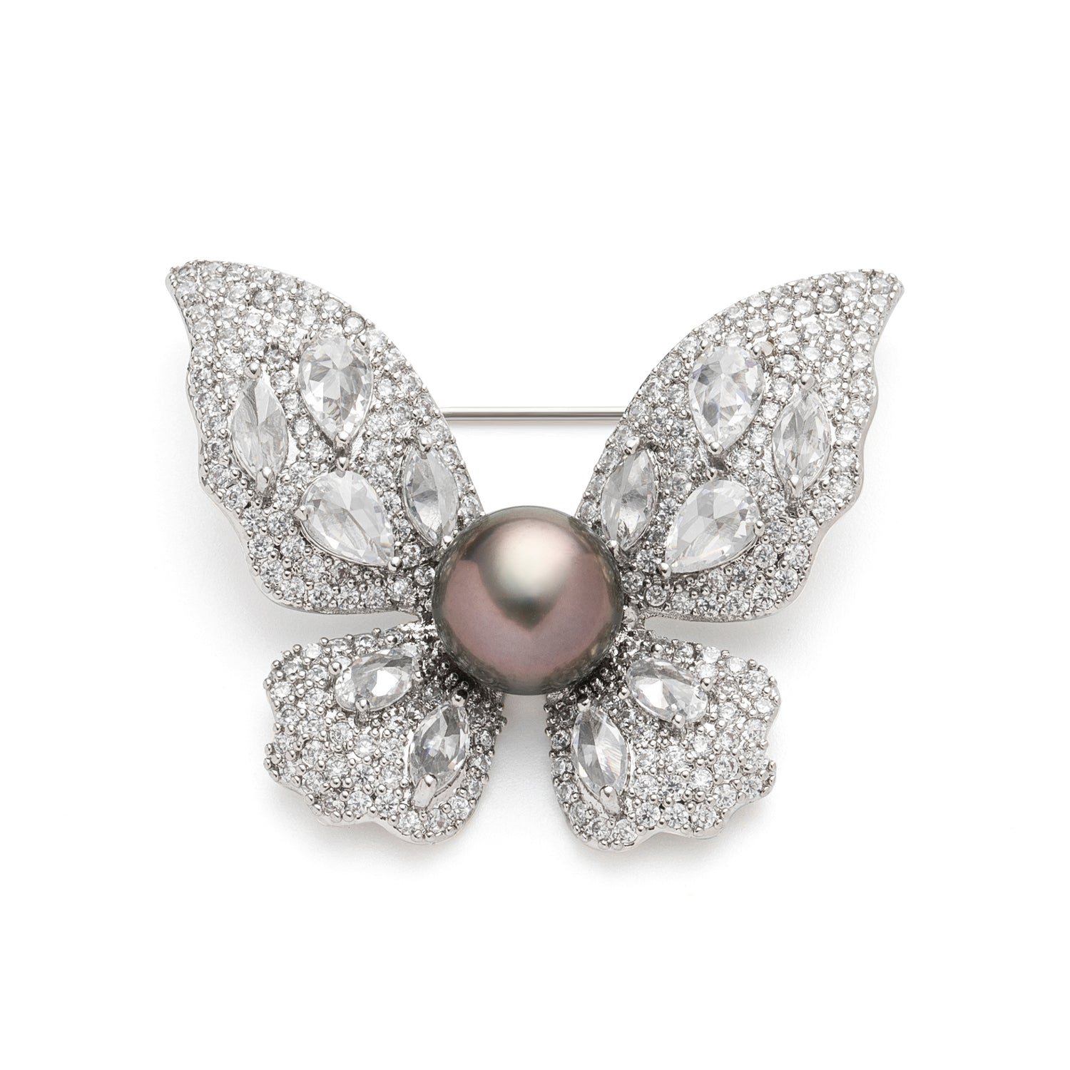 8.0-9.0 mm Tahitian Pearl & Crystal Butterfly Brooch
